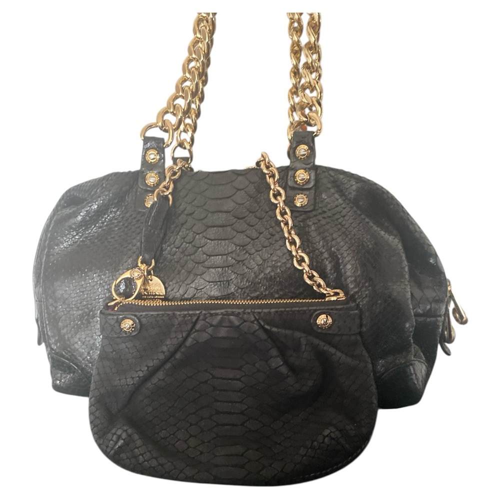Rare Vintage Henri Bendel Black WEST 57th Box Barrel Bag, wristlet & mirror set